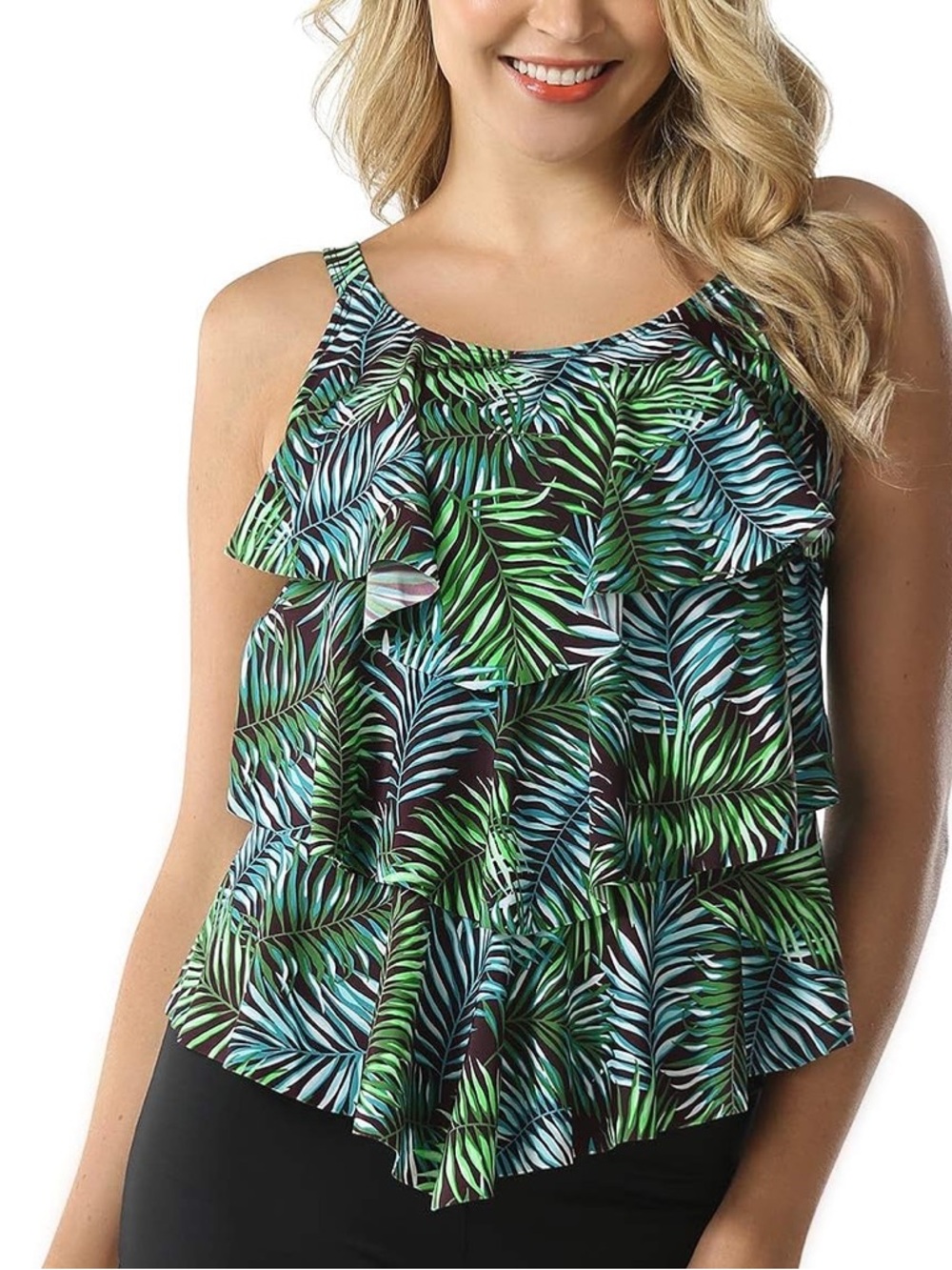 NWT Septangle Tankini Swimsuit Bathing Suit Swim Top Tiered Palm Tree Women’s 20